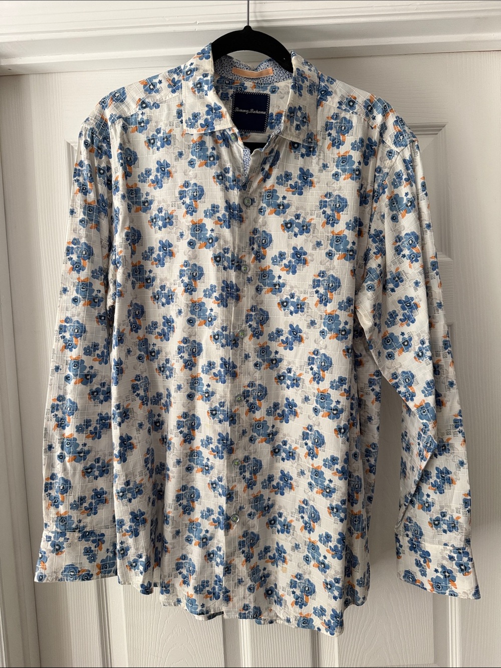 Tommy Bahama White Button-Down Shirt with Blue and Orange Floral Print